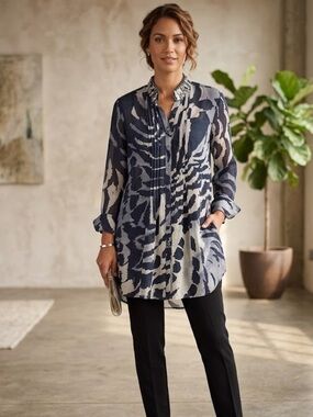 Max Volmary 100% Cotton Long Printed Tunic Blouse